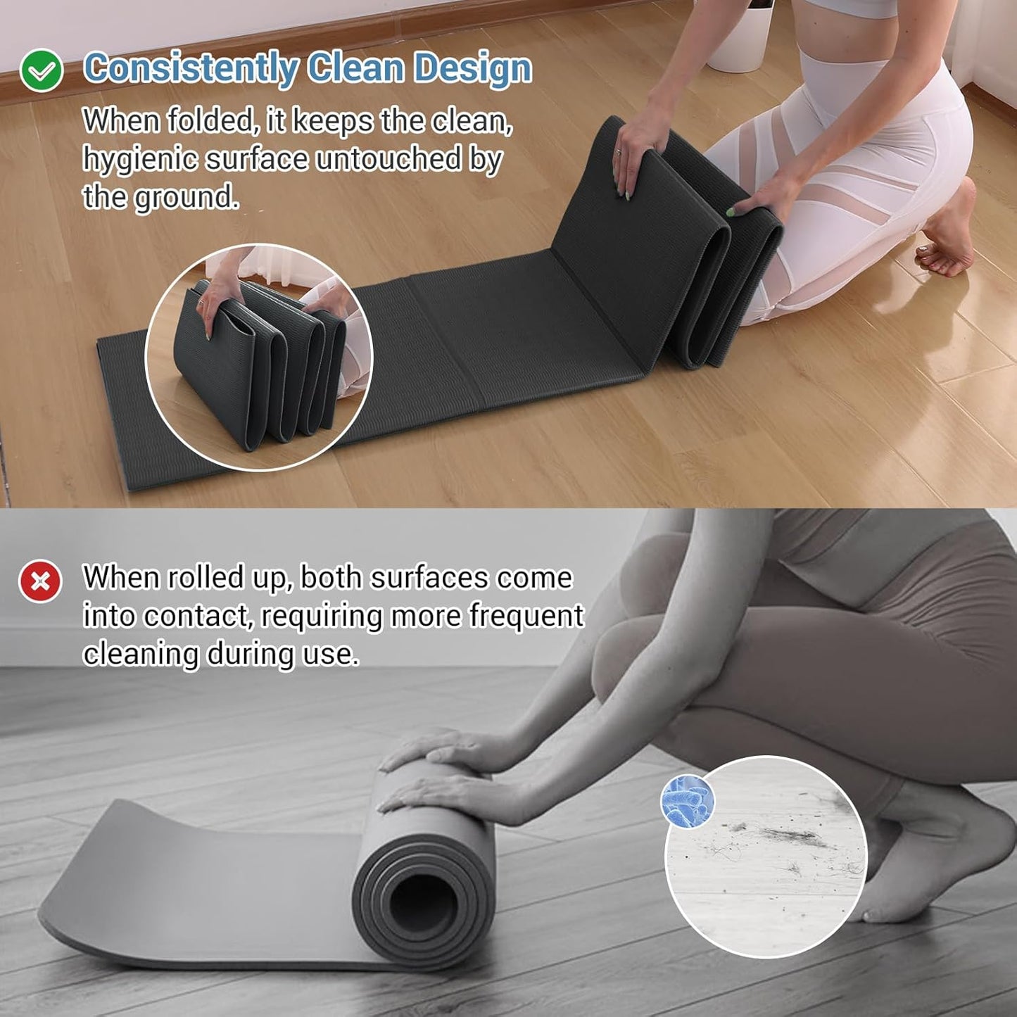Folding Yoga Mat, Eco-Friendly PVC Travel Yoga Mat Packable, Double Sided Non-Slip Printed Yoga Mats with Bag for Home Workout Gym Exercise Fitness Pilates Stretching (72" x 24" x 1/5" Thick)