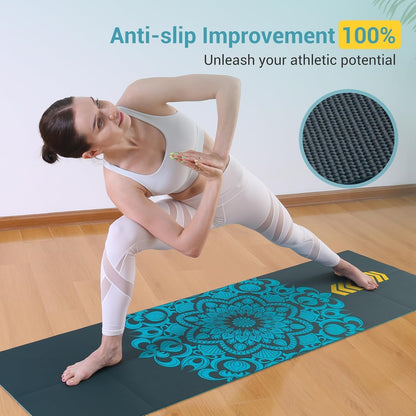 Folding Yoga Mat, Eco-Friendly PVC Travel Yoga Mat Packable, Double Sided Non-Slip Printed Yoga Mats with Bag for Home Workout Gym Exercise Fitness Pilates Stretching (72" x 24" x 1/5" Thick)