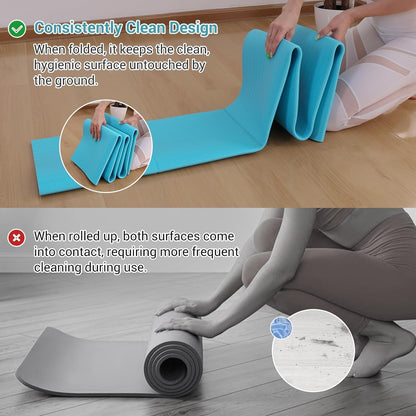 Folding Yoga Mat, Eco-Friendly PVC Travel Yoga Mat Packable, Double Sided Non-Slip Printed Yoga Mats with Bag for Home Workout Gym Exercise Fitness Pilates Stretching (72" x 24" x 1/5" Thick)