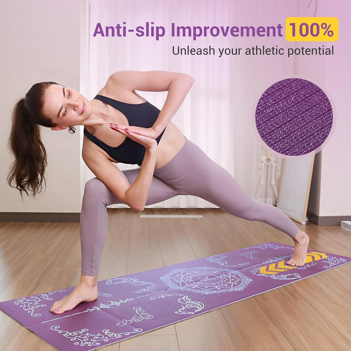 Folding Yoga Mat, Eco-Friendly PVC Travel Yoga Mat Packable, Double Sided Non-Slip Printed Yoga Mats with Bag for Home Workout Gym Exercise Fitness Pilates Stretching (72" x 24" x 1/5" Thick)