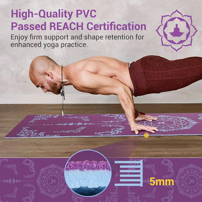 Folding Yoga Mat, Eco-Friendly PVC Travel Yoga Mat Packable, Double Sided Non-Slip Printed Yoga Mats with Bag for Home Workout Gym Exercise Fitness Pilates Stretching (72" x 24" x 1/5" Thick)