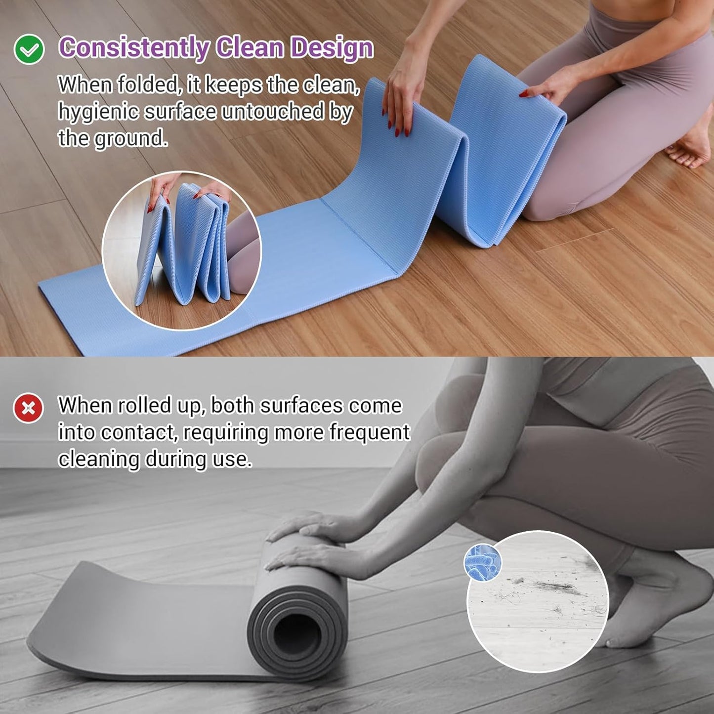 Folding Yoga Mat, Eco-Friendly PVC Travel Yoga Mat Packable, Double Sided Non-Slip Printed Yoga Mats with Bag for Home Workout Gym Exercise Fitness Pilates Stretching (72" x 24" x 1/5" Thick)