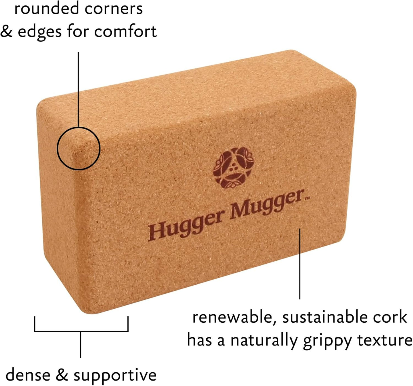 Cork Yoga Block - Naturally Grippy Texture, Durable, Made from Renewable Cork, Rounded Edges for Comfort, Great for Sweaty Hands BL-CORK