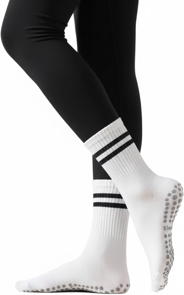 Womens Pilates Socks with Grips Non Slip Yoga Socks Barre Gym Athletic Grippy Socks for Women