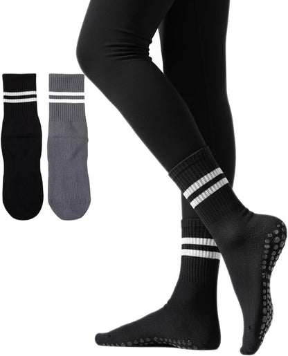 Womens Pilates Socks with Grips Non Slip Yoga Socks Barre Gym Athletic Grippy Socks for Women