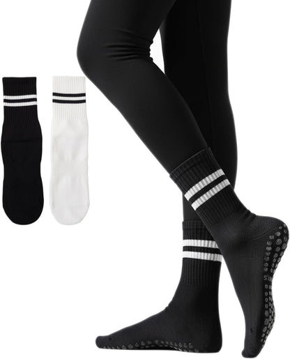 Womens Pilates Socks with Grips Non Slip Yoga Socks Barre Gym Athletic Grippy Socks for Women