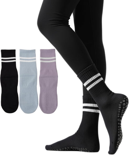 Womens Pilates Socks with Grips Non Slip Yoga Socks Barre Gym Athletic Grippy Socks for Women