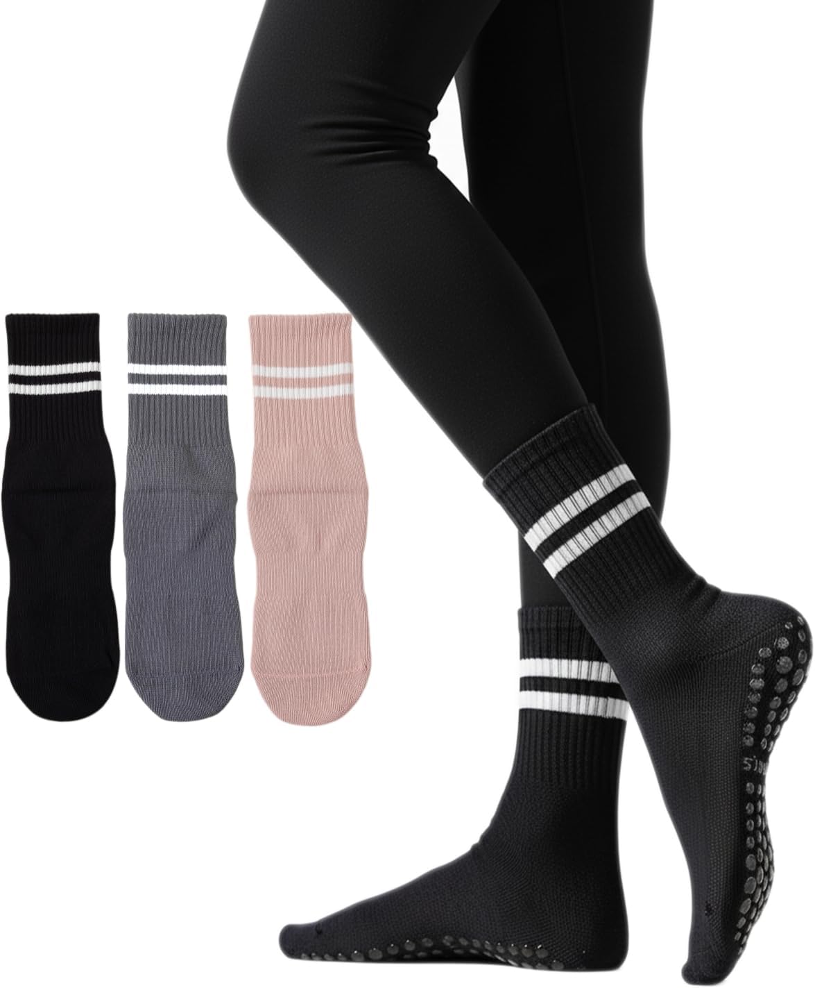 Womens Pilates Socks with Grips Non Slip Yoga Socks Barre Gym Athletic Grippy Socks for Women