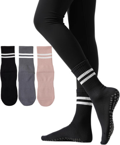 Womens Pilates Socks with Grips Non Slip Yoga Socks Barre Gym Athletic Grippy Socks for Women