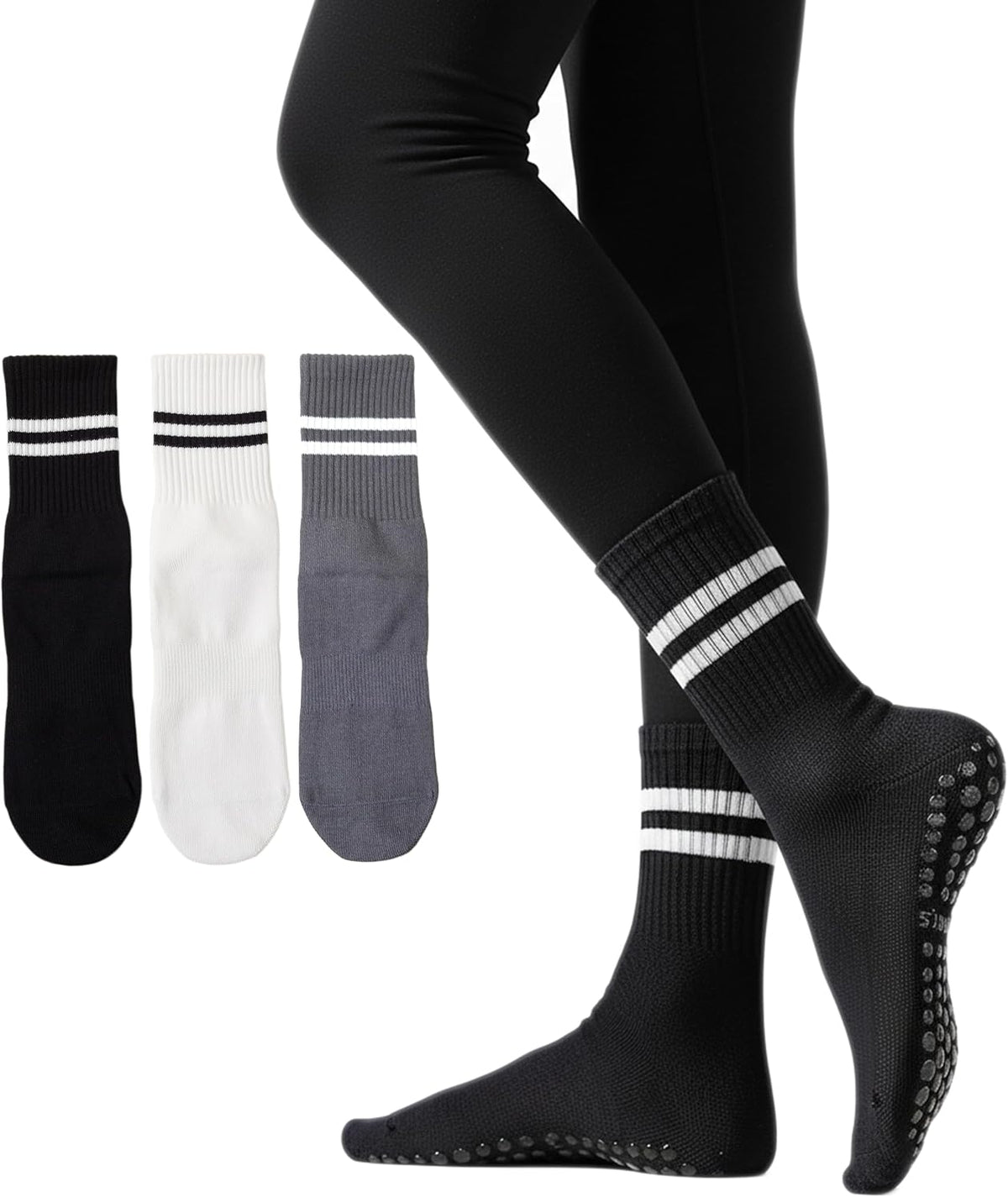 Womens Pilates Socks with Grips Non Slip Yoga Socks Barre Gym Athletic Grippy Socks for Women