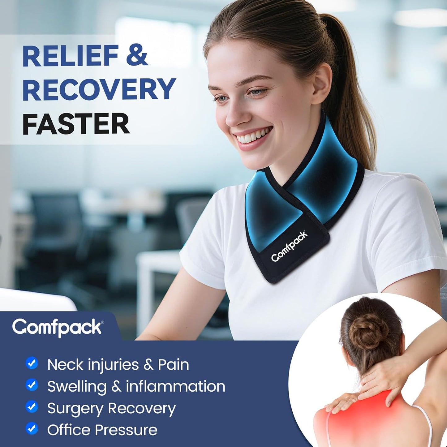 Neck Ice Pack Wrap, Flexible Gel Ice Pack for Neck, Wrists, Head