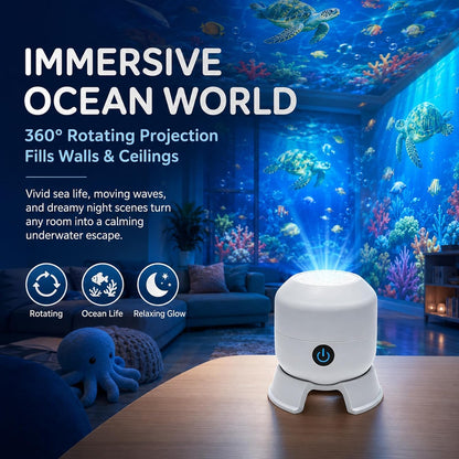 Dynamic 360° Rotating Ocean Wave Projecto,Led Starry Ocean Projector,Aquarium Projector for Bedroom,Plug & Play USB Dimmable Mood Light for Bedroom Meditation, Adults Home Theater Relaxation，Christmas