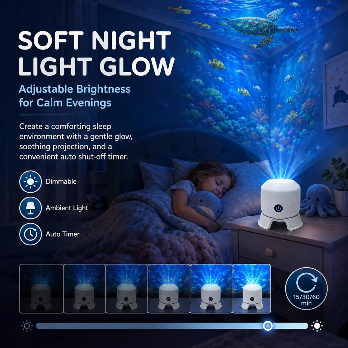 Dynamic 360° Rotating Ocean Wave Projecto,Led Starry Ocean Projector,Aquarium Projector for Bedroom,Plug & Play USB Dimmable Mood Light for Bedroom Meditation, Adults Home Theater Relaxation，Christmas