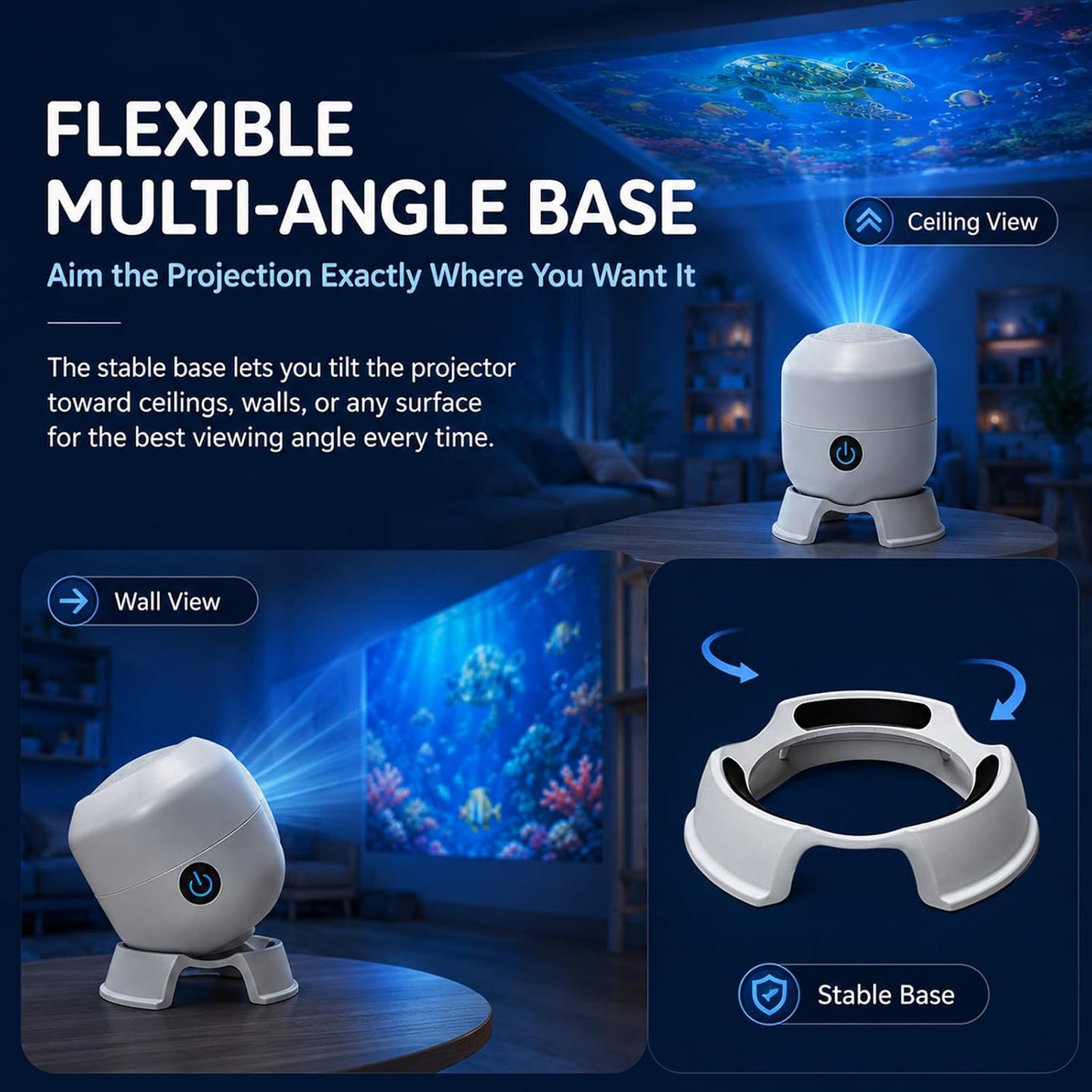 Dynamic 360° Rotating Ocean Wave Projecto,Led Starry Ocean Projector,Aquarium Projector for Bedroom,Plug & Play USB Dimmable Mood Light for Bedroom Meditation, Adults Home Theater Relaxation，Christmas