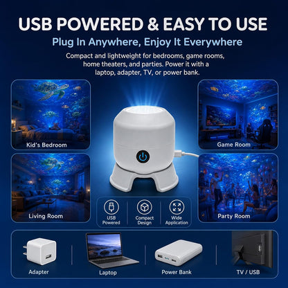 Dynamic 360° Rotating Ocean Wave Projecto,Led Starry Ocean Projector,Aquarium Projector for Bedroom,Plug & Play USB Dimmable Mood Light for Bedroom Meditation, Adults Home Theater Relaxation，Christmas
