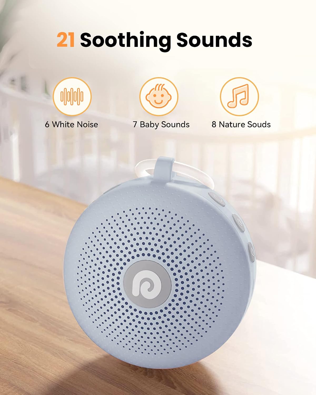 Portable Noise Machine for Baby Adult, Features Powerful Battery, 21 Soothing Sound, Noise Canceling for Office & Sleeping, Sound Therapy for Home, Travel, Registry Gift, Classic White