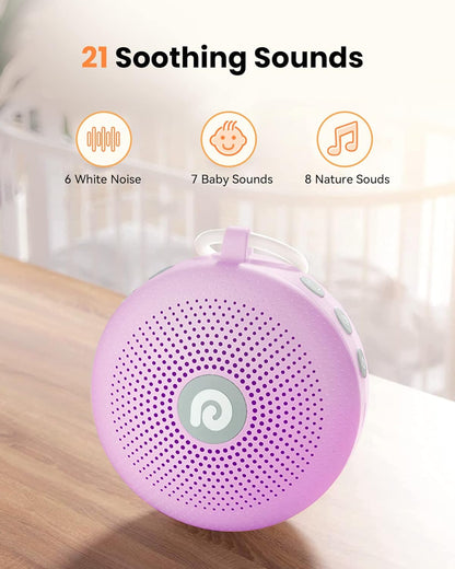 Portable Noise Machine for Baby Adult, Features Powerful Battery, 21 Soothing Sound, Noise Canceling for Office & Sleeping, Sound Therapy for Home, Travel, Registry Gift, Classic White