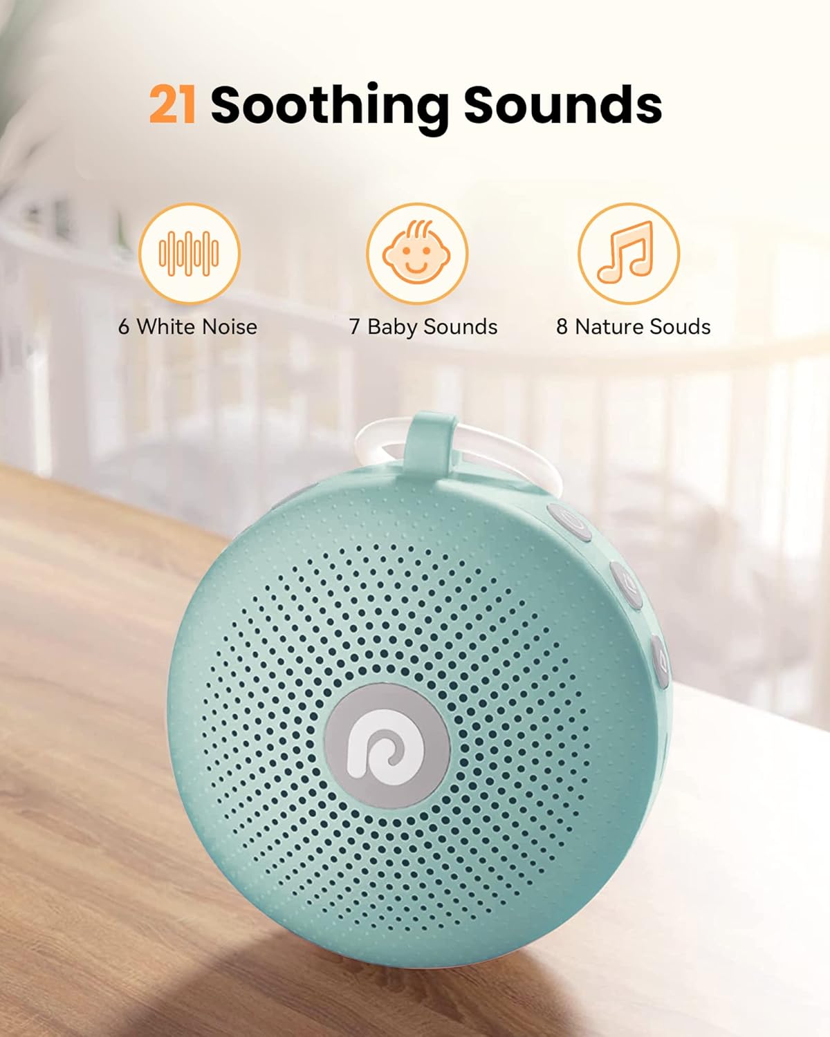 Portable Noise Machine for Baby Adult, Features Powerful Battery, 21 Soothing Sound, Noise Canceling for Office & Sleeping, Sound Therapy for Home, Travel, Registry Gift, Classic White