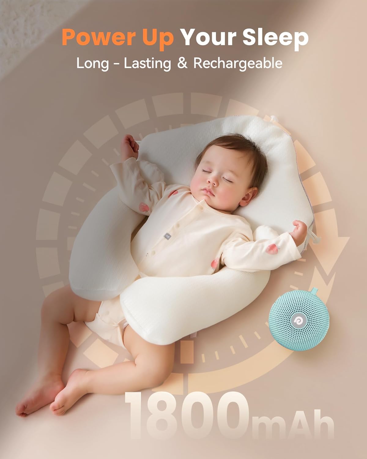 Portable Noise Machine for Baby Adult, Features Powerful Battery, 21 Soothing Sound, Noise Canceling for Office & Sleeping, Sound Therapy for Home, Travel, Registry Gift, Classic White