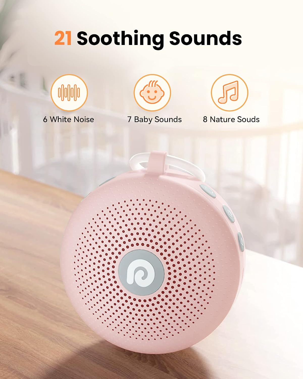 Portable Noise Machine for Baby Adult, Features Powerful Battery, 21 Soothing Sound, Noise Canceling for Office & Sleeping, Sound Therapy for Home, Travel, Registry Gift, Classic White