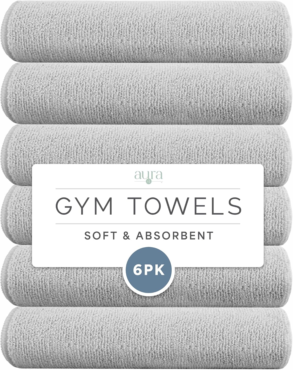 . Microfiber Gym Towels, 6 Pack, 16" x 27"