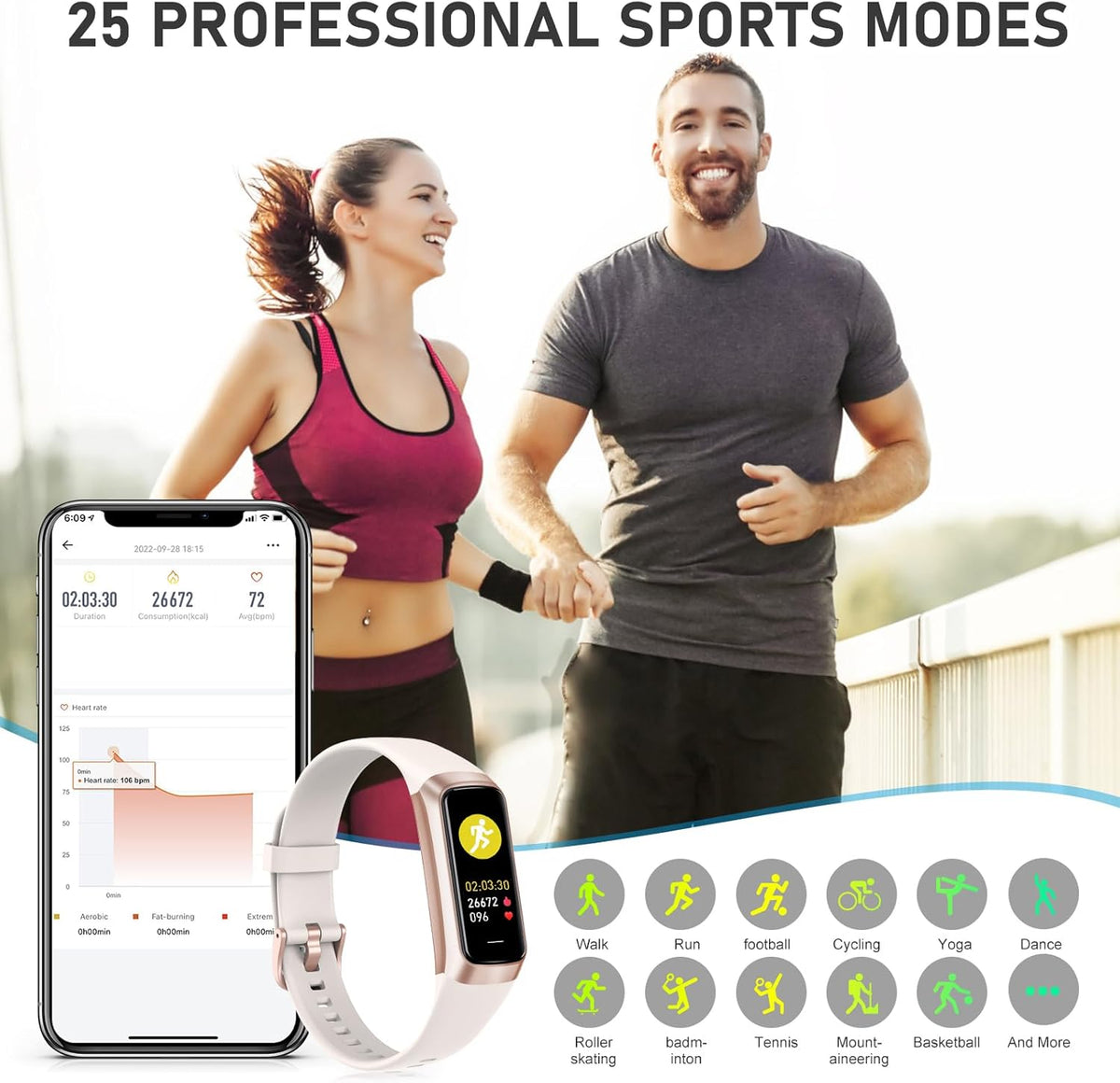 Fitness Tracker with 24/7Heart Rate, Blood Pressure, Sleep Tracking, Calorie, Activity Tracker with 1.1" AMOLED Color Screen, Waterproof Step Tracker for Android iPhones Women Men