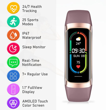 Fitness Tracker with 24/7Heart Rate, Blood Pressure, Sleep Tracking, Calorie, Activity Tracker with 1.1" AMOLED Color Screen, Waterproof Step Tracker for Android iPhones Women Men