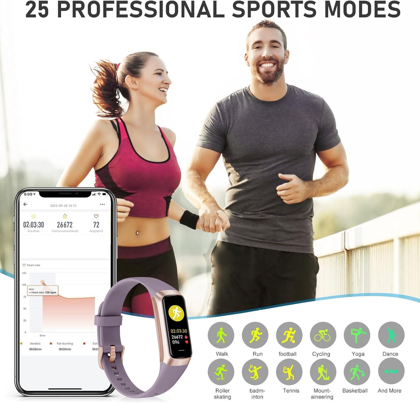 Fitness Tracker with 24/7Heart Rate, Blood Pressure, Sleep Tracking, Calorie, Activity Tracker with 1.1" AMOLED Color Screen, Waterproof Step Tracker for Android iPhones Women Men