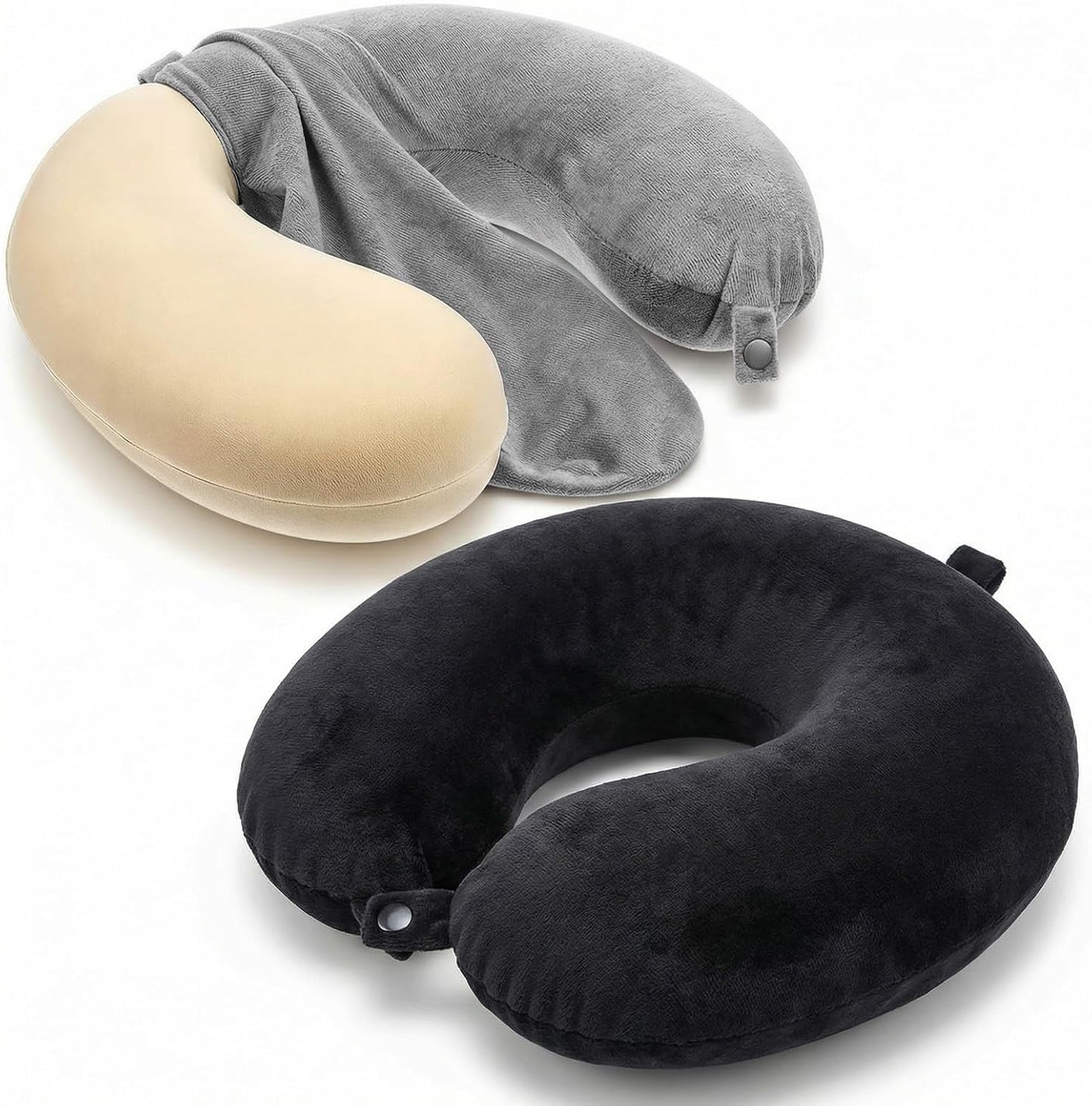 Neck Pillow Covers with Zipper, 2 Colors Washable U Shaped Replacement Cover, Reusable Travel Pillow Cover, Soft Smooth Plush Fabric, Universal Fit Airplane Pillows Case