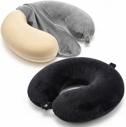 Neck Pillow Covers with Zipper, 2 Colors Washable U Shaped Replacement Cover, Reusable Travel Pillow Cover, Soft Smooth Plush Fabric, Universal Fit Airplane Pillows Case