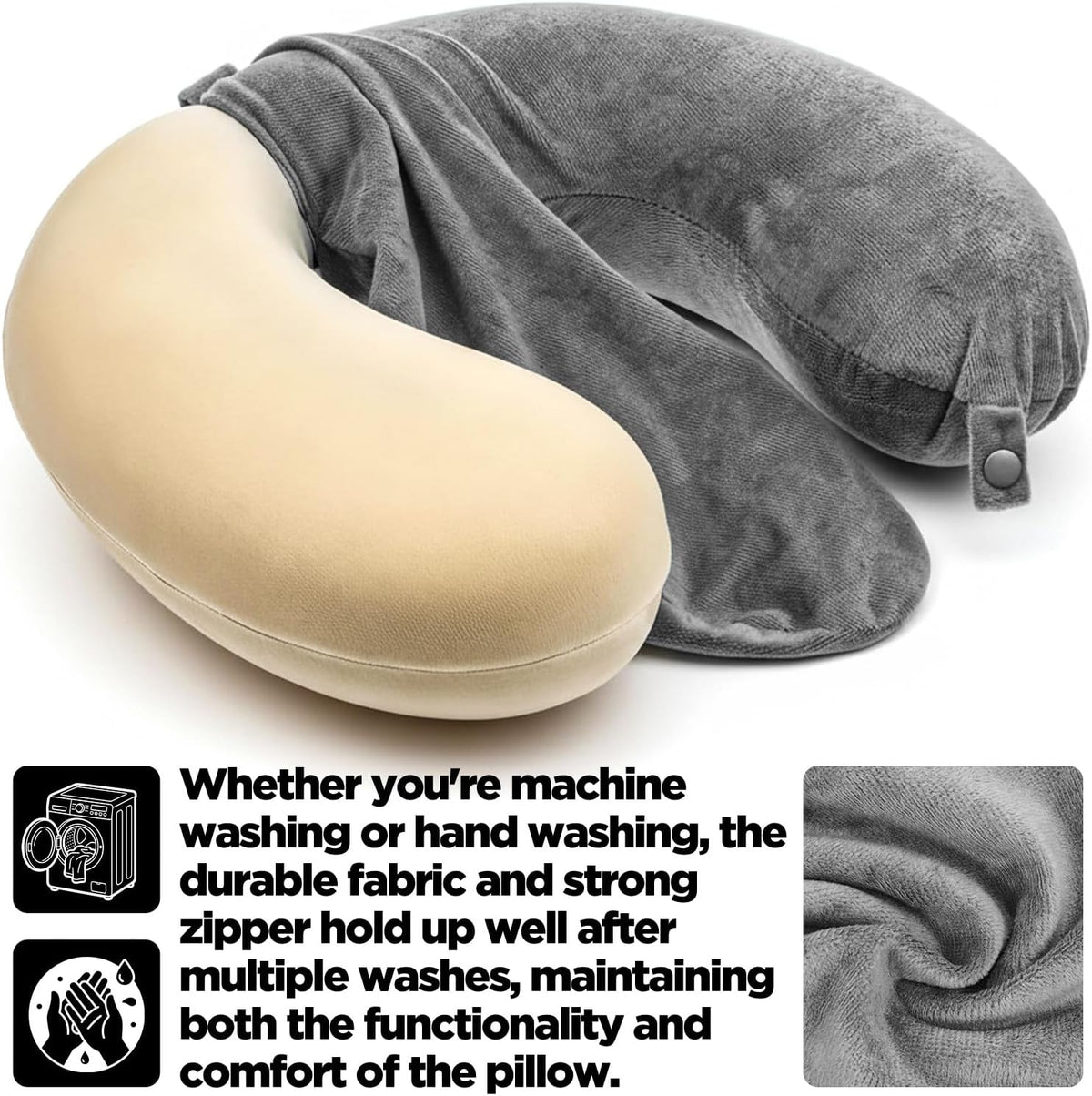 Neck Pillow Covers with Zipper, 2 Colors Washable U Shaped Replacement Cover, Reusable Travel Pillow Cover, Soft Smooth Plush Fabric, Universal Fit Airplane Pillows Case