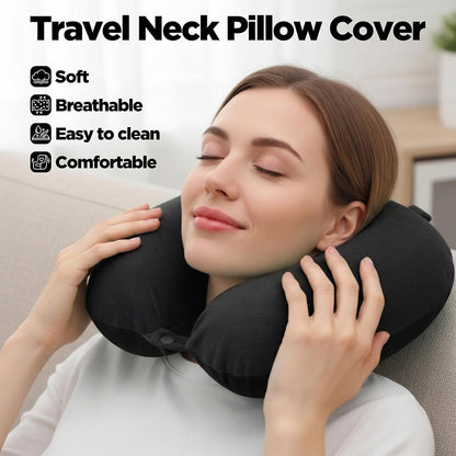 Neck Pillow Covers with Zipper, 2 Colors Washable U Shaped Replacement Cover, Reusable Travel Pillow Cover, Soft Smooth Plush Fabric, Universal Fit Airplane Pillows Case