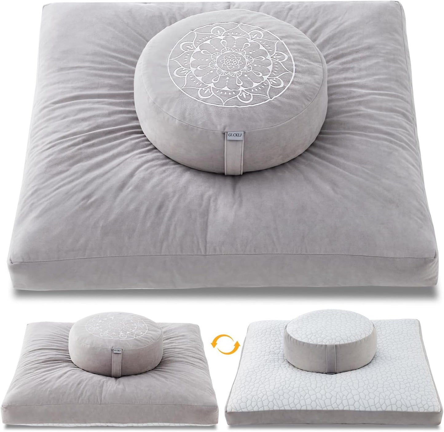 Meditation Cushion Set, Reversible Warm & Cooling Floor Pillow, Adjustable Floor Pillow for Yoga, Meditation & Sitting,Buckwheat Filling (Ink Black)