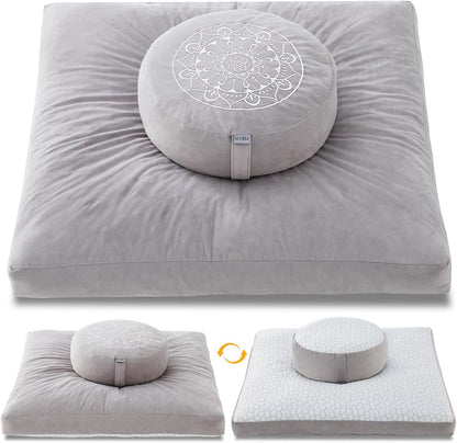 Meditation Cushion Set, Reversible Warm & Cooling Floor Pillow, Adjustable Floor Pillow for Yoga, Meditation & Sitting,Buckwheat Filling (Ink Black)
