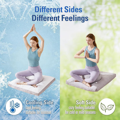 Meditation Cushion Set, Reversible Warm & Cooling Floor Pillow, Adjustable Floor Pillow for Yoga, Meditation & Sitting,Buckwheat Filling (Ink Black)
