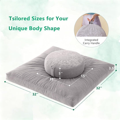 Meditation Cushion Set, Reversible Warm & Cooling Floor Pillow, Adjustable Floor Pillow for Yoga, Meditation & Sitting,Buckwheat Filling (Ink Black)