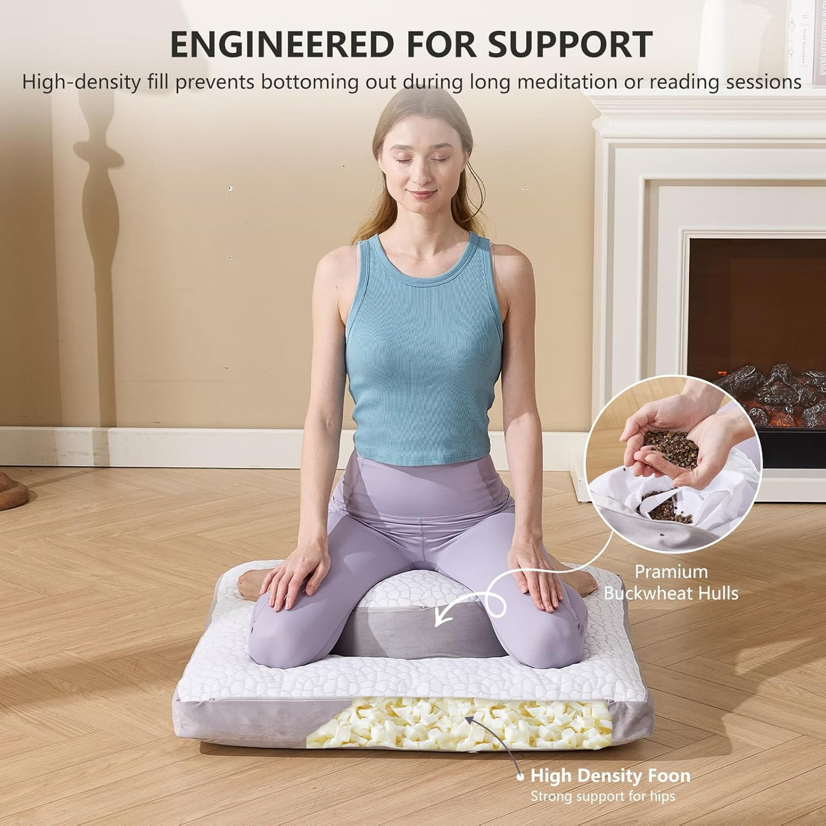 Meditation Cushion Set, Reversible Warm & Cooling Floor Pillow, Adjustable Floor Pillow for Yoga, Meditation & Sitting,Buckwheat Filling (Ink Black)