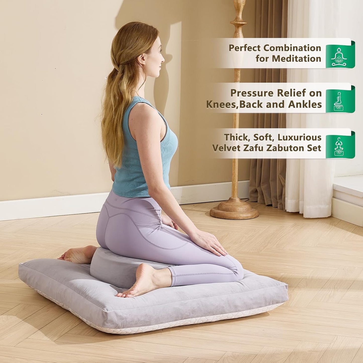 Meditation Cushion Set, Reversible Warm & Cooling Floor Pillow, Adjustable Floor Pillow for Yoga, Meditation & Sitting,Buckwheat Filling (Ink Black)