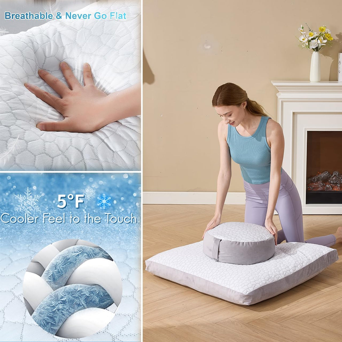 Meditation Cushion Set, Reversible Warm & Cooling Floor Pillow, Adjustable Floor Pillow for Yoga, Meditation & Sitting,Buckwheat Filling (Ink Black)