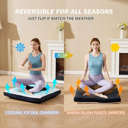 Meditation Cushion Set, Reversible Warm & Cooling Floor Pillow, Adjustable Floor Pillow for Yoga, Meditation & Sitting,Buckwheat Filling (Ink Black)