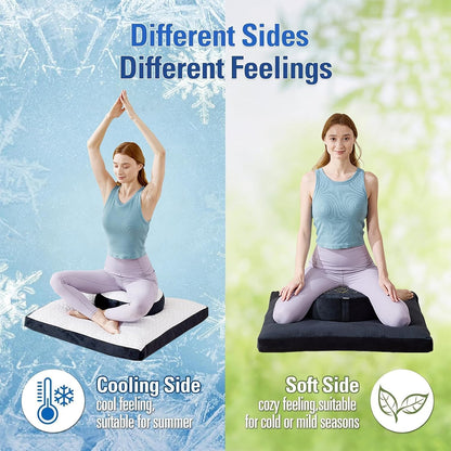 Meditation Cushion Set, Reversible Warm & Cooling Floor Pillow, Adjustable Floor Pillow for Yoga, Meditation & Sitting,Buckwheat Filling (Ink Black)