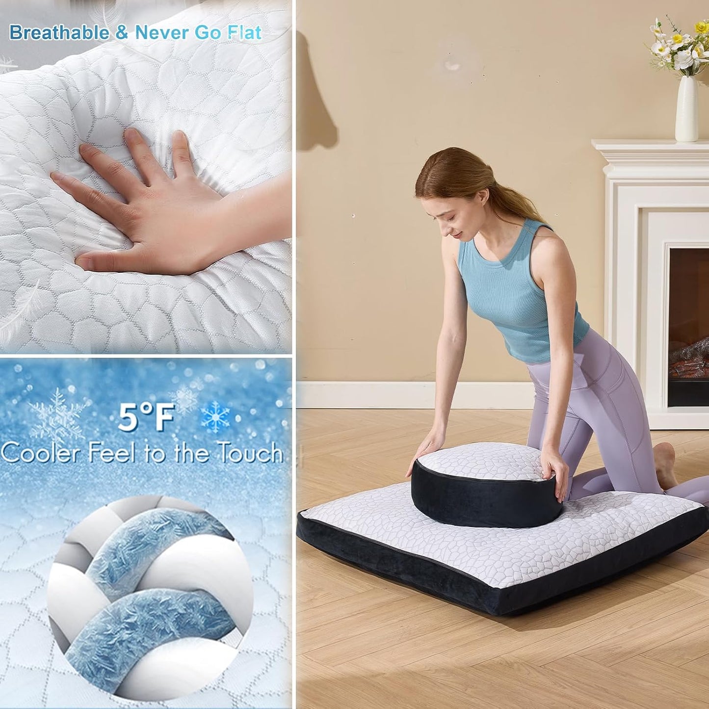 Meditation Cushion Set, Reversible Warm & Cooling Floor Pillow, Adjustable Floor Pillow for Yoga, Meditation & Sitting,Buckwheat Filling (Ink Black)