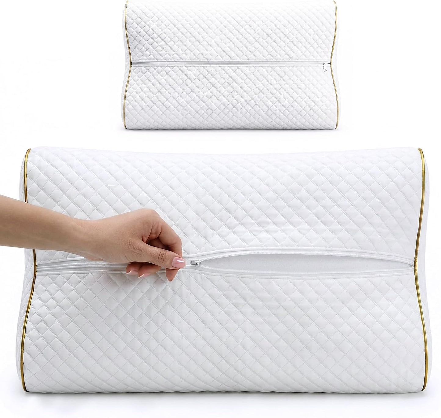 Memory Foam Pillow, Queen Neck Pain Relief, Contour Cervical Pillow, for Neck and Shoulder Pain, Side, Back and Stomach Sleeper, 24x14x5 inches