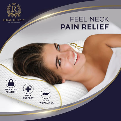 Memory Foam Pillow, Queen Neck Pain Relief, Contour Cervical Pillow, for Neck and Shoulder Pain, Side, Back and Stomach Sleeper, 24x14x5 inches
