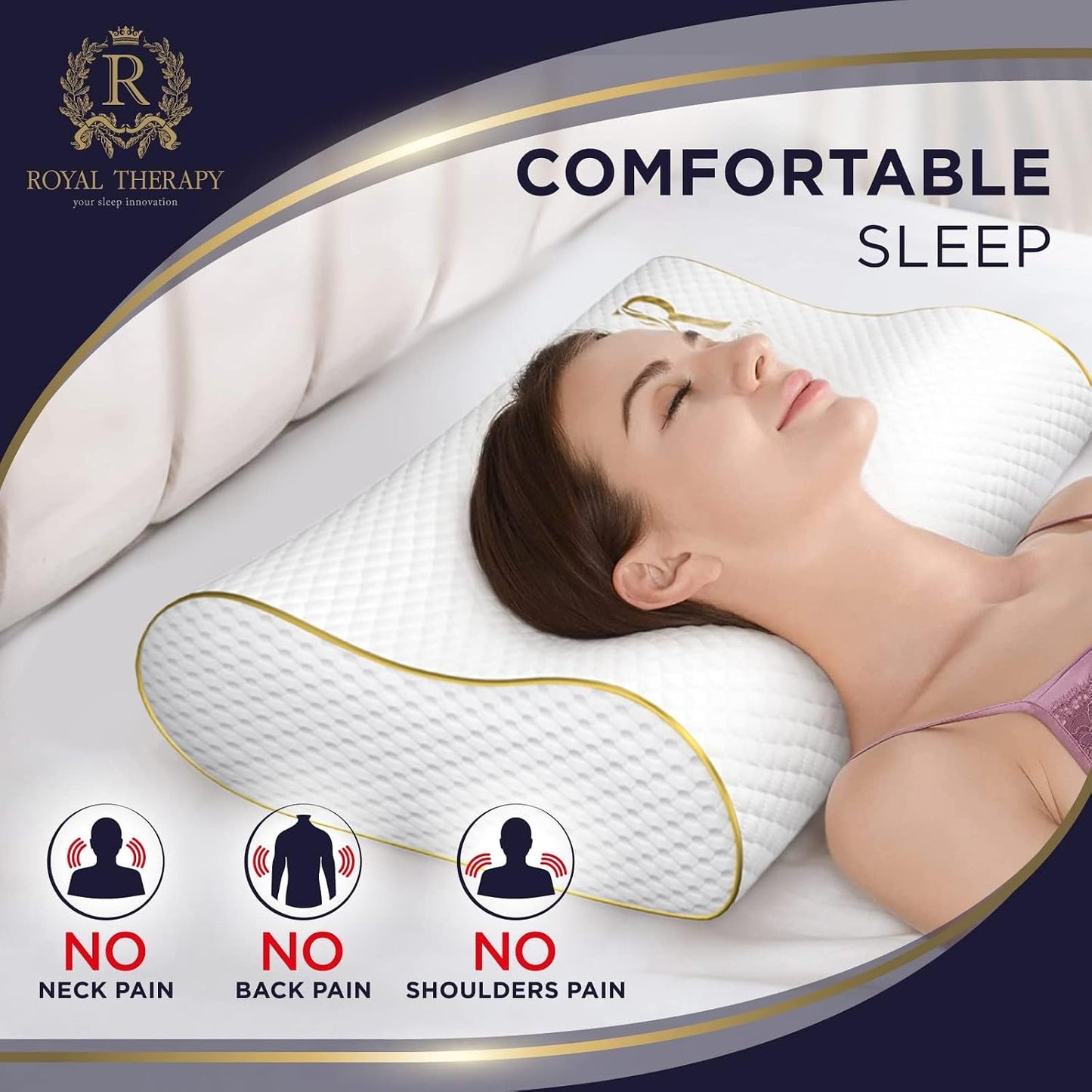 Memory Foam Pillow, Queen Neck Pain Relief, Contour Cervical Pillow, for Neck and Shoulder Pain, Side, Back and Stomach Sleeper, 24x14x5 inches