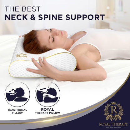 Memory Foam Pillow, Queen Neck Pain Relief, Contour Cervical Pillow, for Neck and Shoulder Pain, Side, Back and Stomach Sleeper, 24x14x5 inches