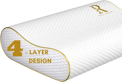 Memory Foam Pillow, Queen Neck Pain Relief, Contour Cervical Pillow, for Neck and Shoulder Pain, Side, Back and Stomach Sleeper, 24x14x5 inches
