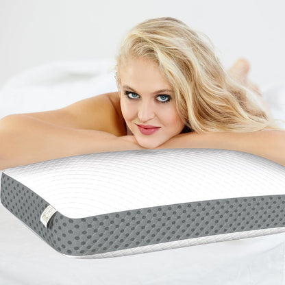Memory Foam Pillow, Queen Neck Pain Relief, Contour Cervical Pillow, for Neck and Shoulder Pain, Side, Back and Stomach Sleeper, 24x14x5 inches