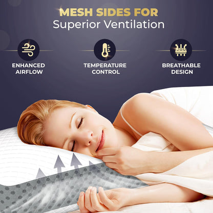 Memory Foam Pillow, Queen Neck Pain Relief, Contour Cervical Pillow, for Neck and Shoulder Pain, Side, Back and Stomach Sleeper, 24x14x5 inches
