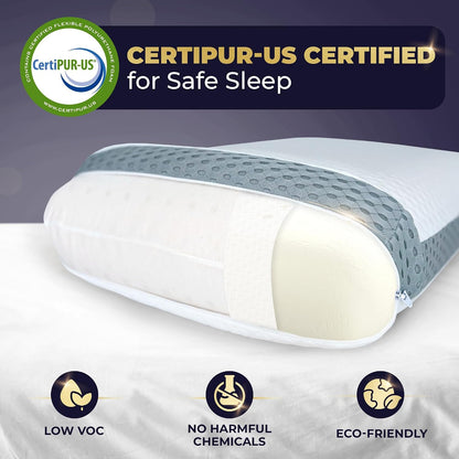 Memory Foam Pillow, Queen Neck Pain Relief, Contour Cervical Pillow, for Neck and Shoulder Pain, Side, Back and Stomach Sleeper, 24x14x5 inches